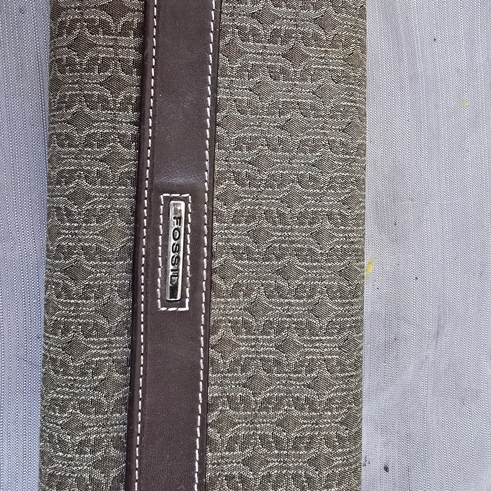 ​Fossil Signature Monogram Canvas Brown Leather Clutch Wallet